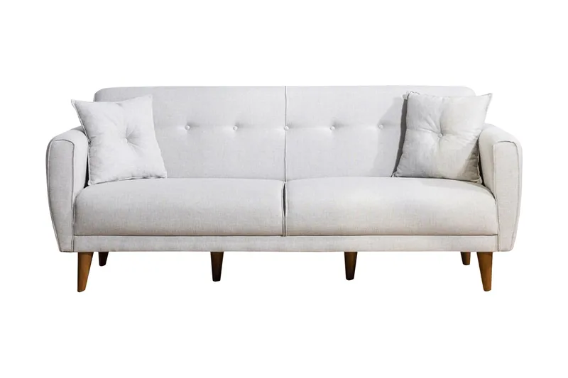 Tamatha 3-sits Bäddsoffa med Divan i Tyg med Träben, Ljusgrå