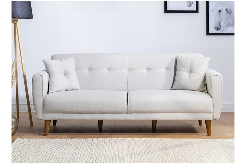Tamatha 3-sits Bäddsoffa med Divan i Tyg med Träben - Ljusgrå - Möbler - Soffa - Bäddsoffa