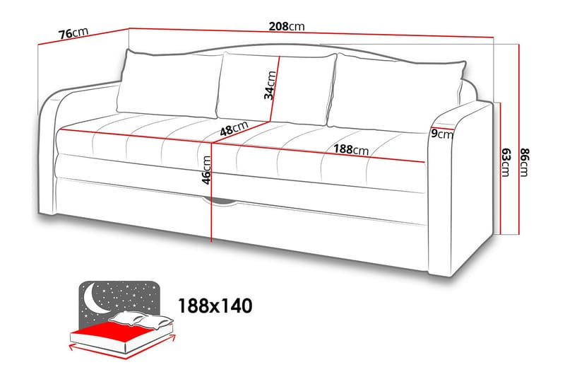 Tenus Bäddsoffa 208x76x86 cm - Beige/Blå - Bäddsoffa - Bäddsoffa 3 sits