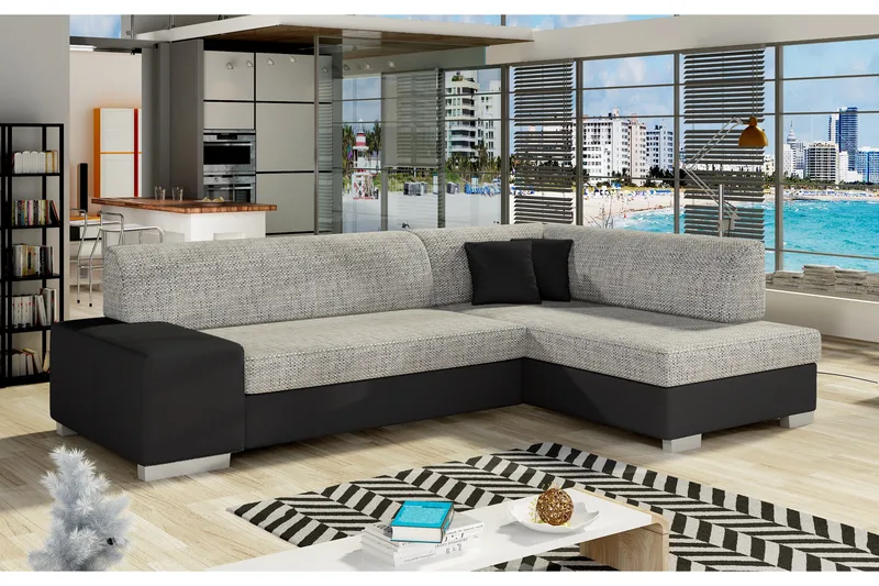 Tietaz Bäddsoffa med Divan - Grå/Svart - Möbler - Soffa - Bäddsoffa