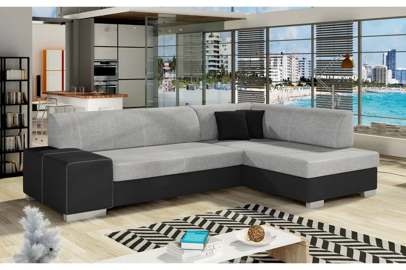 Tietaz Bäddsoffa med Divan - Grå/Svart - Möbler - Soffa - Bäddsoffa