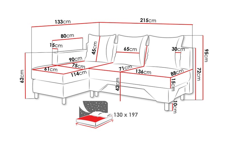 Tom Divanbäddsoffa 215x133x72 cm - Beige/Grå - Möbler - Soffa - Bäddsoffa