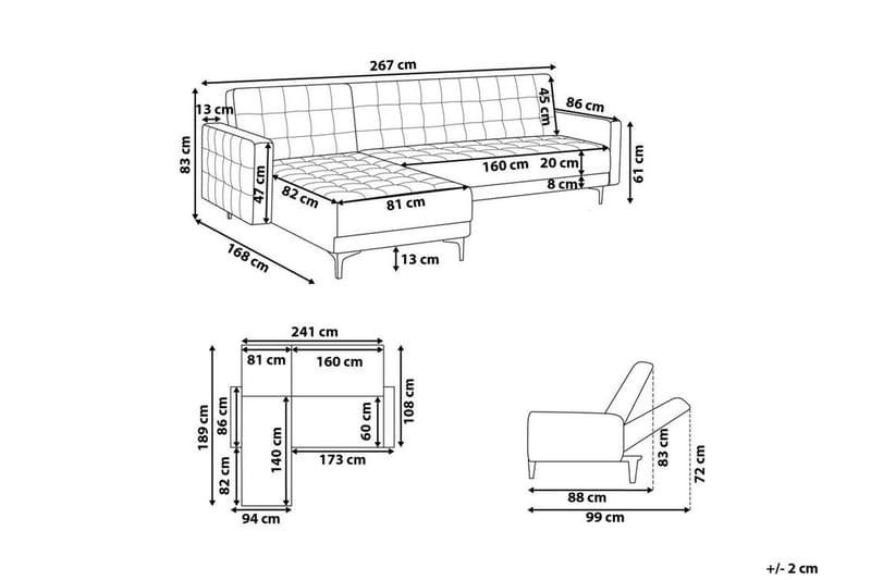 Toomey Hörnbäddsoffa Höger Sammet - Blå - Bäddsoffa - Bäddsoffa divan