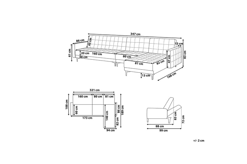 Toomey Hörnbäddsoffa Large Vänster Sammet - Blå - Bäddsoffa - Bäddsoffa divan