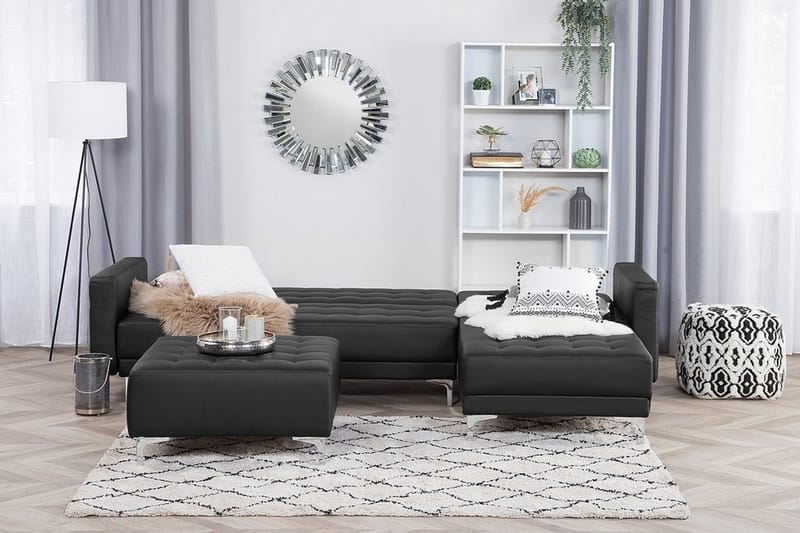 Toomey Hörnbäddsoffa Vänster med Fotpall Konstläder - Svart - Möbler - Soffa - Bäddsoffa