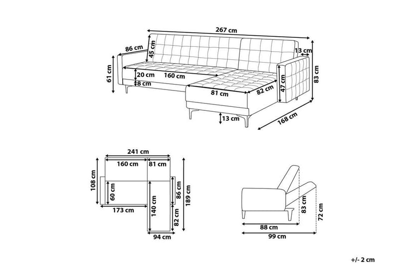 Toomey Hörnbäddsoffa Vänster Sammet - Blå - Bäddsoffa - Bäddsoffa divan