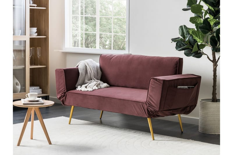 Touya 2-sits Fällbar Bäddsoffa 75x187 cm i Sammet - Rosa - Möbler - Soffa - Bäddsoffa