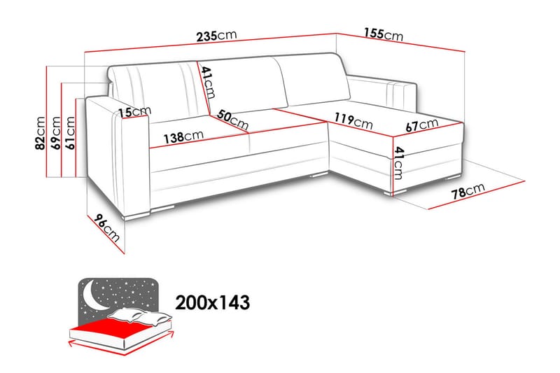 Trendy Divanbäddsoffa 235x155x82 cm - Grå - Bäddsoffa - Bäddsoffa divan - Skinnsoffor