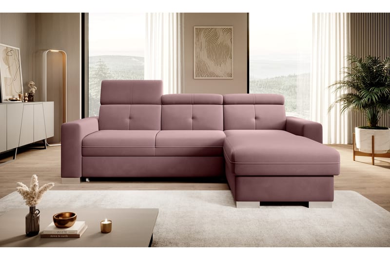 Trent Bäddsoffa m. Divan med Förvaring 3-sits - Rosa - Bäddsoffa - Bäddsoffa divan