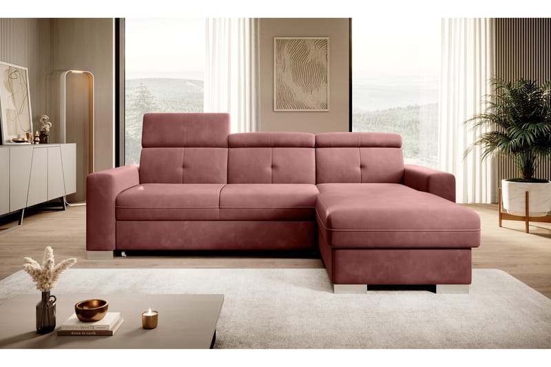 Trent Bäddsoffa m. Divan med Förvaring 3-sits - Rosa - Bäddsoffa - Bäddsoffa divan