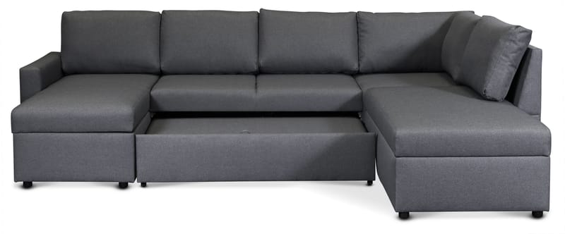 U soffa bäddsoffa grå med förvaring - Mörkgrå - Möbler - Soffa - Bäddsoffa