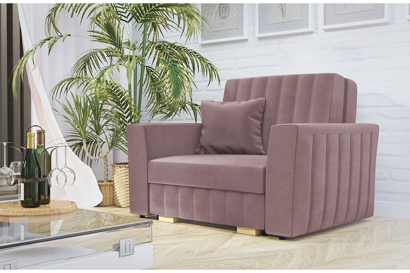 Upperud 1-sits Bäddbar Rektangulär Bäddsoffa med Förvaring i Sammet - Rosa - Möbler - Soffa - Bäddsoffa