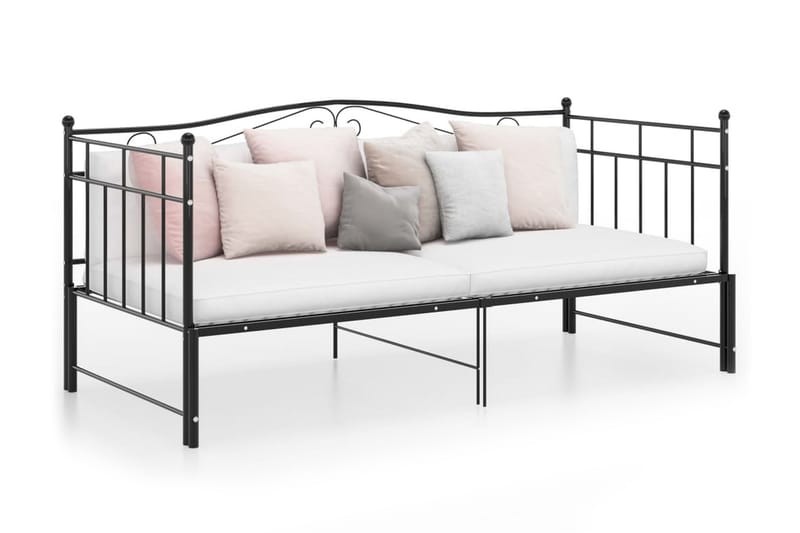 Utdragbar sängram bäddsoffa svart metall 90x200 cm - Svart - Bäddsoffa