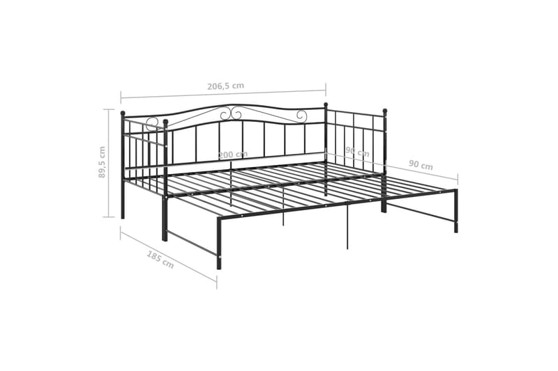 Utdragbar sängram bäddsoffa svart metall 90x200 cm - Svart - Möbler - Soffa - Bäddsoffa