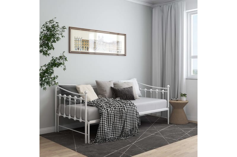Utdragbar sängram bäddsoffa vit metall 90x200 cm - Vit - Möbler - Soffa - Bäddsoffa
