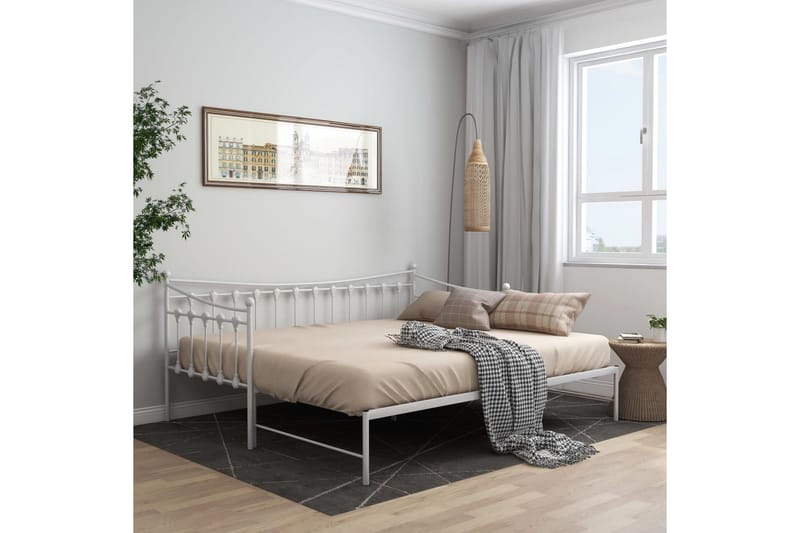 Utdragbar sängram bäddsoffa vit metall 90x200 cm - Vit - Möbler - Soffa - Bäddsoffa