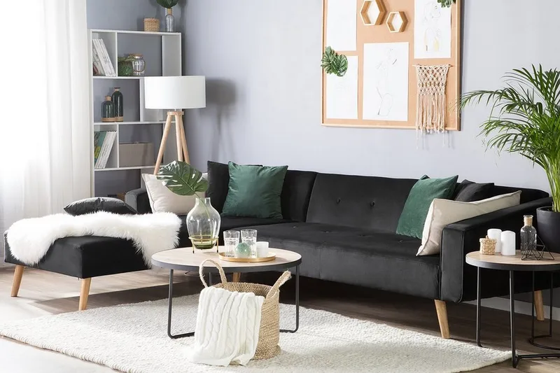 Vadso Vänster Längsbäddad Bäddsoffa 100x270 cm i Sammet - Antracit - Möbler - Soffa - Bäddsoffa