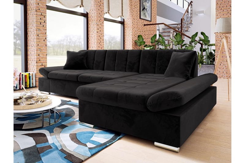 Vananda Soffa med Divan 3-sits - Svart - Möbler - Soffa - Bäddsoffa - Bäddsoffa divan