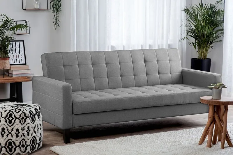 Vehkoo 3-sits Bäddbar Fällbar Rektangulär Bäddsoffa i Tyg - Grå - Möbler - Soffa - Bäddsoffa