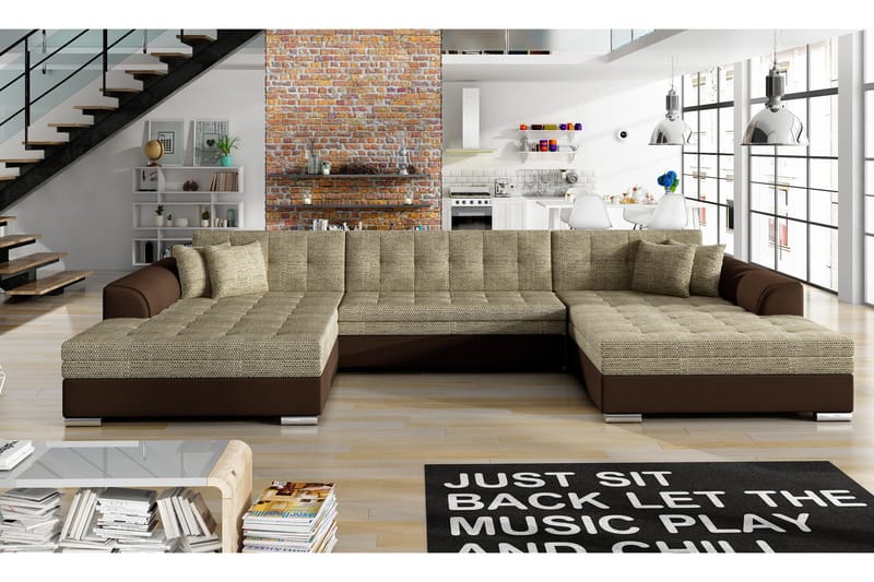 Ventolia Hörnbäddsoffa - Beige/Brun - Möbler - Soffa - Bäddsoffa