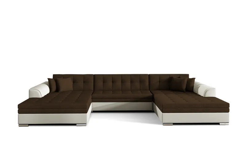 Ventolia Knappad U-formad Hörnbäddsoffa i Tyg, Beige|Brun