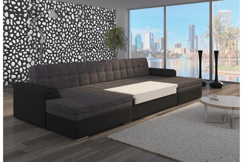 Ventolia Knappad U-formad Hörnbäddsoffa i Tyg - Beige|Brun - Möbler - Soffa - Bäddsoffa