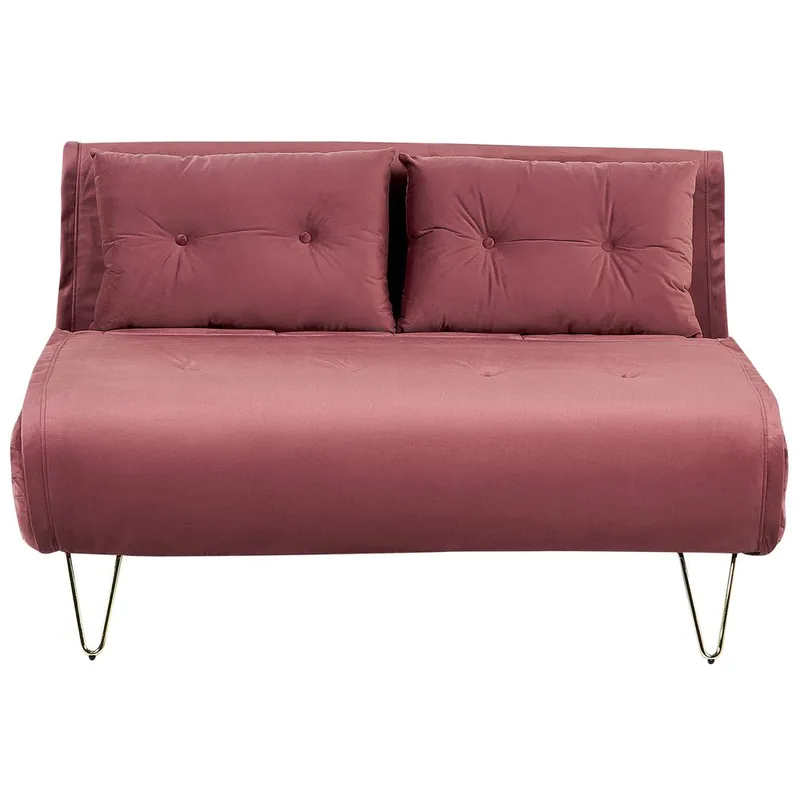 Vestfold 2-sits Bäddsoffa med Hårnålsben 130x200 cm i Sammet, Rosa