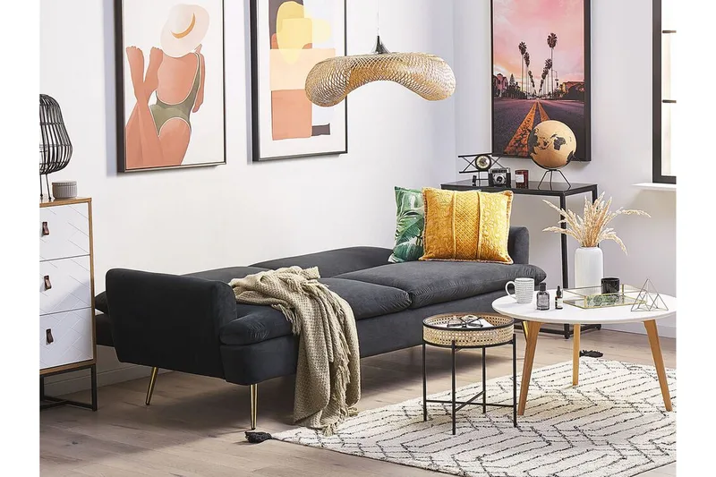 Vettre 3-sits Bäddsoffa - Sammet/Svart - Möbler - Soffa - Bäddsoffa