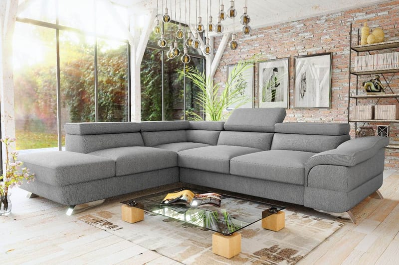 View Bäddsoffa 3-sits med Schäslong Vänster - Ljusgrå - Möbler - Soffa - Bäddsoffa