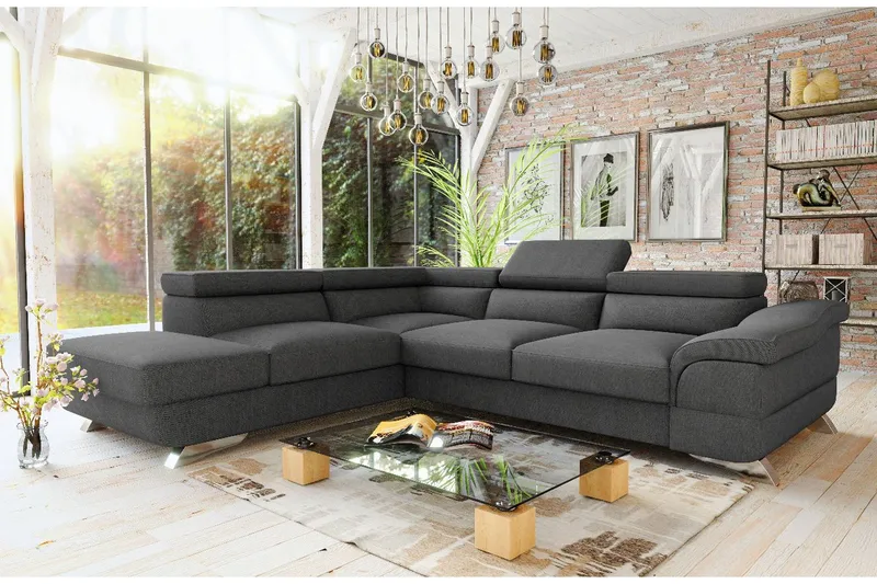 View Bäddsoffa 3-sits med Schäslong Vänster - Mörkgrå - Möbler - Soffa - Bäddsoffa