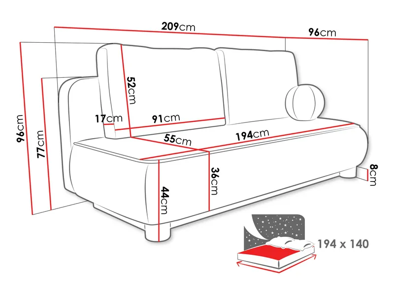 Villoruela Bäddsoffa 3-sits - Grå - Möbler - Soffa - Bäddsoffa