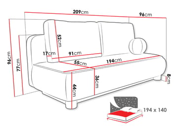 Villoruela Bäddsoffa 3-sits - Grå - Möbler - Soffa - Bäddsoffa