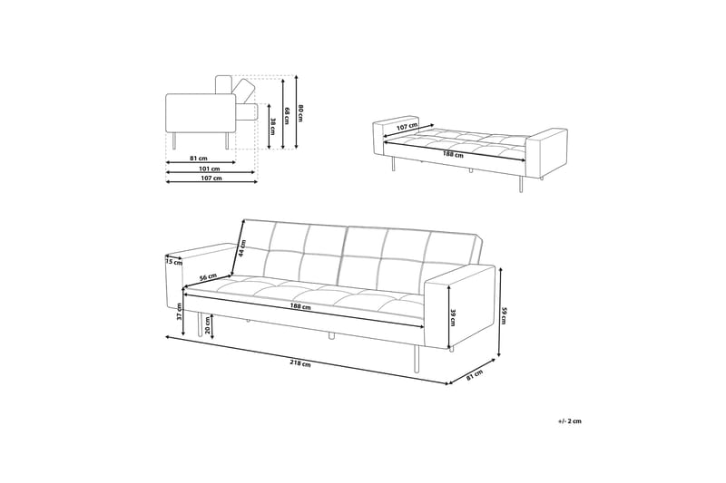 Visnes Bäddsoffa 218 cm - Blå - Bäddsoffa - Bäddsoffa 3 sits