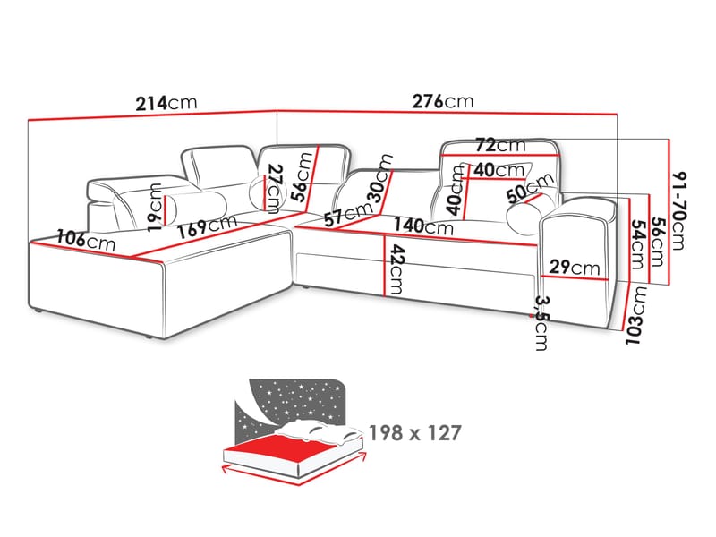 Vitoran 3-sits Bäddsoffa med Schäslong Vänstervänd - ljusgrå - Möbler - Soffa - Bäddsoffa