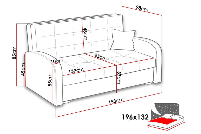 Viva Bäddsoffa 153x98x85 cm - Röd - Bäddsoffa - Bäddsoffa divan - Sammetssoffa