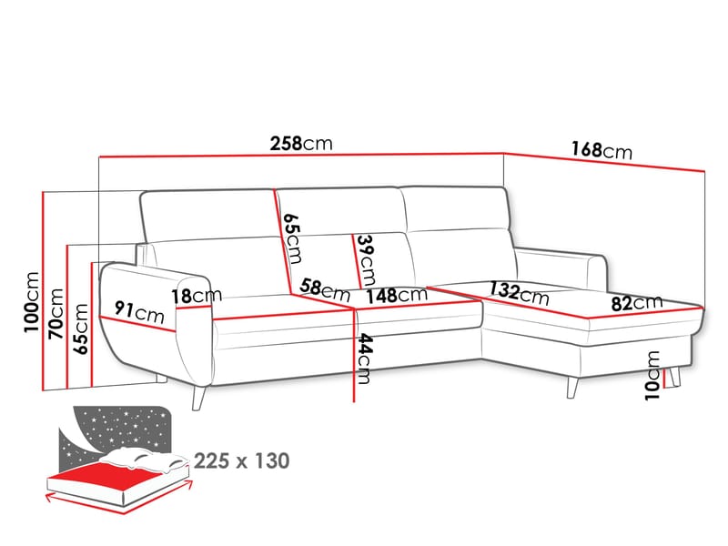 Vylon 3-sits Bäddsoffa med divan - grå - Möbler - Soffa - Bäddsoffa