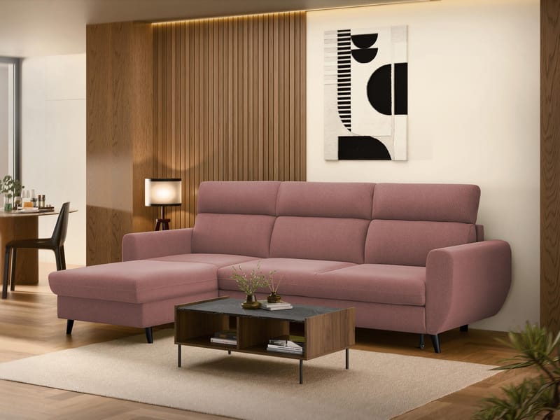 Vylon 3-sits Bäddsoffa med divan - Rosa - Möbler - Soffa - Bäddsoffa