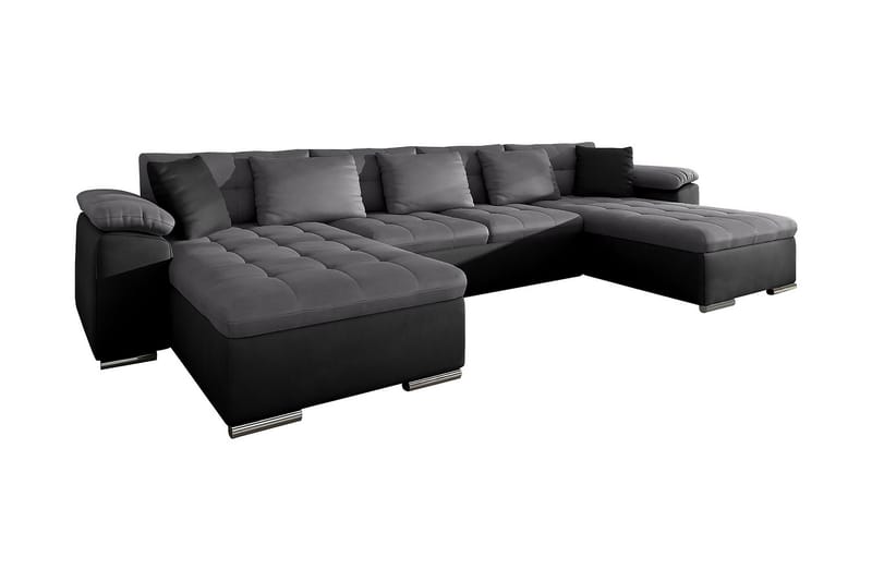 Wicenza U-Bäddsoffa 375x155x76 cm Universal - Svart/Grå - Bäddsoffa - Sammetssoffa - U bäddsoffa - B�äddsoffa divan