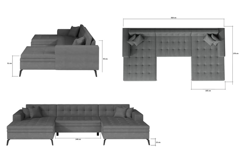 Willows U-bäddsoffa Dubbeldivan - Turkos - Bäddsoffa - Sammetssoffa - U bäddsoffa - Bäddsoffa divan