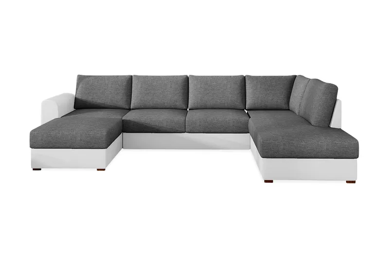 Wilma 6-sits Bäddsoffa med Schäslong i Tyg med Konstläderunderrede, Mellangrå