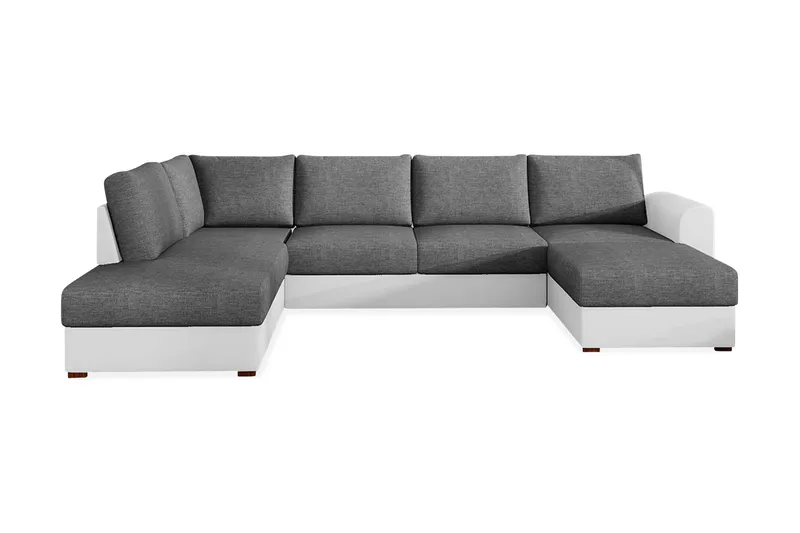 Wilma 6-sits Bäddsoffa med Schäslong i Tyg med Konstläderunderrede, Mellangrå