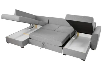 Wilma 6-sits Bäddsoffa med Schäslong i Tyg med Träben - Grå - Möbler - Soffa - Bäddsoffa