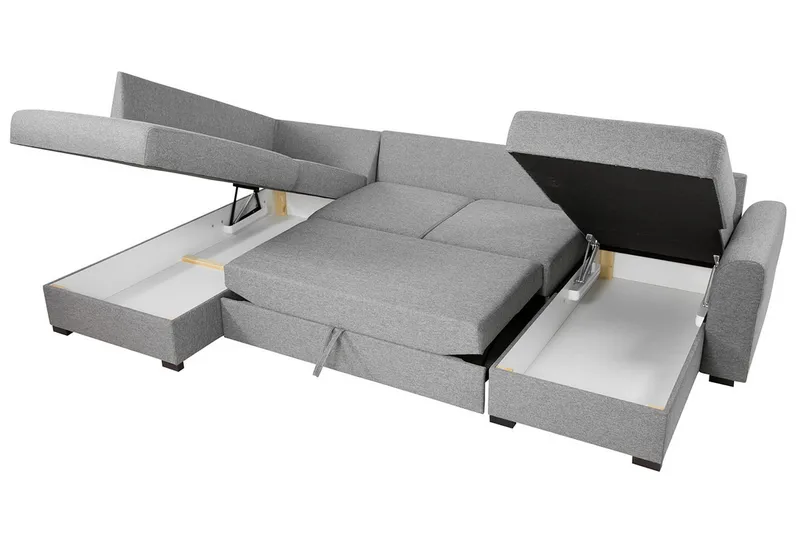 Wilma 6-sits Bäddsoffa med Schäslong i Tyg med Träben - Grå - Möbler - Soffa - Bäddsoffa