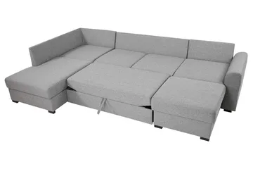 Wilma 6-sits Bäddsoffa med Schäslong i Tyg med Träben - Grå - Möbler - Soffa - Bäddsoffa