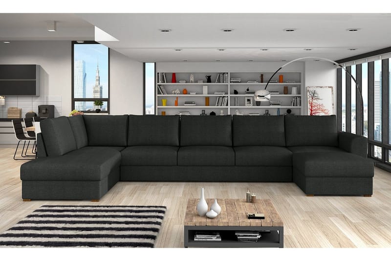 Wilma Bäddbar Längsbäddad Bäddsoffa 141x340 cm med Förvaring i Tyg - Grå - Möbler - Soffa - Bäddsoffa