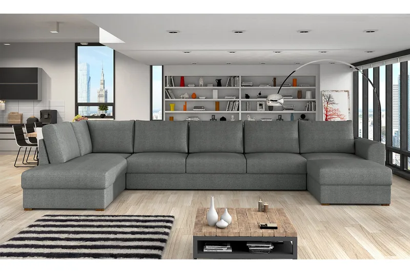 Wilma Bäddbar Längsbäddad Bäddsoffa 141x340 cm med Förvaring i Tyg - Grå - Möbler - Soffa - Bäddsoffa