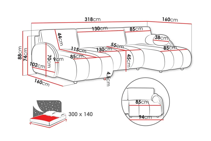 Zarania Bäddsoffa Dubbeldivan 3-sits - Grå - Möbler - Soffa - Bäddsoffa