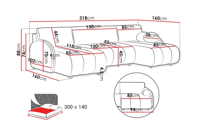 Zarania Bäddsoffa Dubbeldivan 3-sits - Svart - Möbler - Soffa - Bäddsoffa