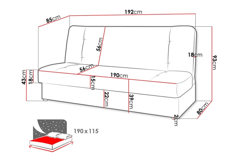 Zelka 3-sits Bäddsoffa - Grå - Bäddsoffa - Bäddsoffa divan