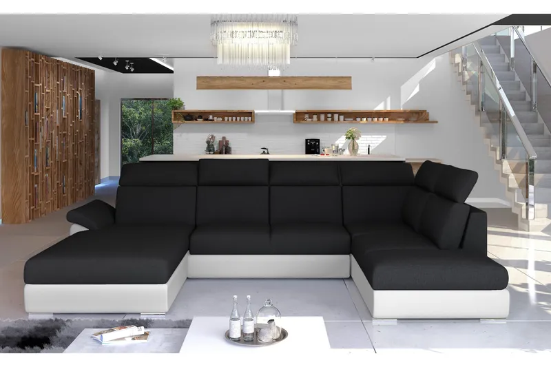 Zoana Bäddsoffa med Dubbeldivan, Svart/Vit